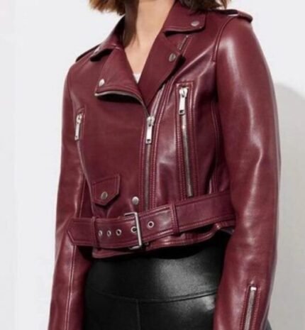 Jessica Davis 13 Reasons Why Season 4 Alisha Boe Biker Maroon Jacket