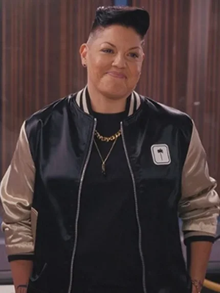 Che Diaz And Just like That Sara Ramirez Black And Beige Bomber Jacket