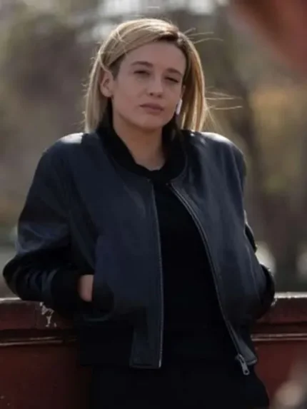 María Pedraza Awareness Movie 2023 Esther Black Leather Jacket