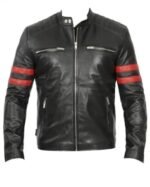 Mens Striped Shoulder Padded Café Racer Black Leather Jacket